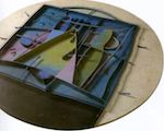 Entorno al Círculo. Acero pintado, piedra, cristal. 140 cm. 1991